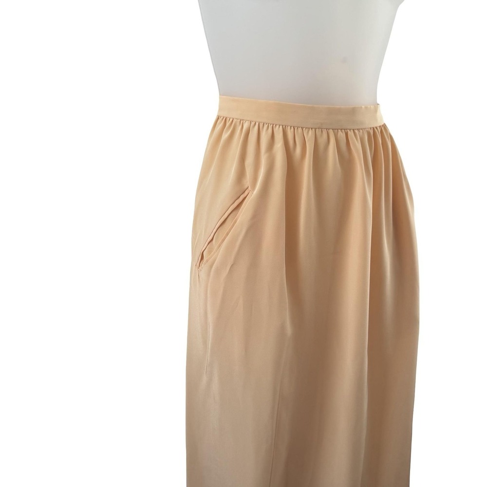 Vintage Halston Skirt Womens 12 Orange Satin Midi A-Line Pockets Apricot Pockets